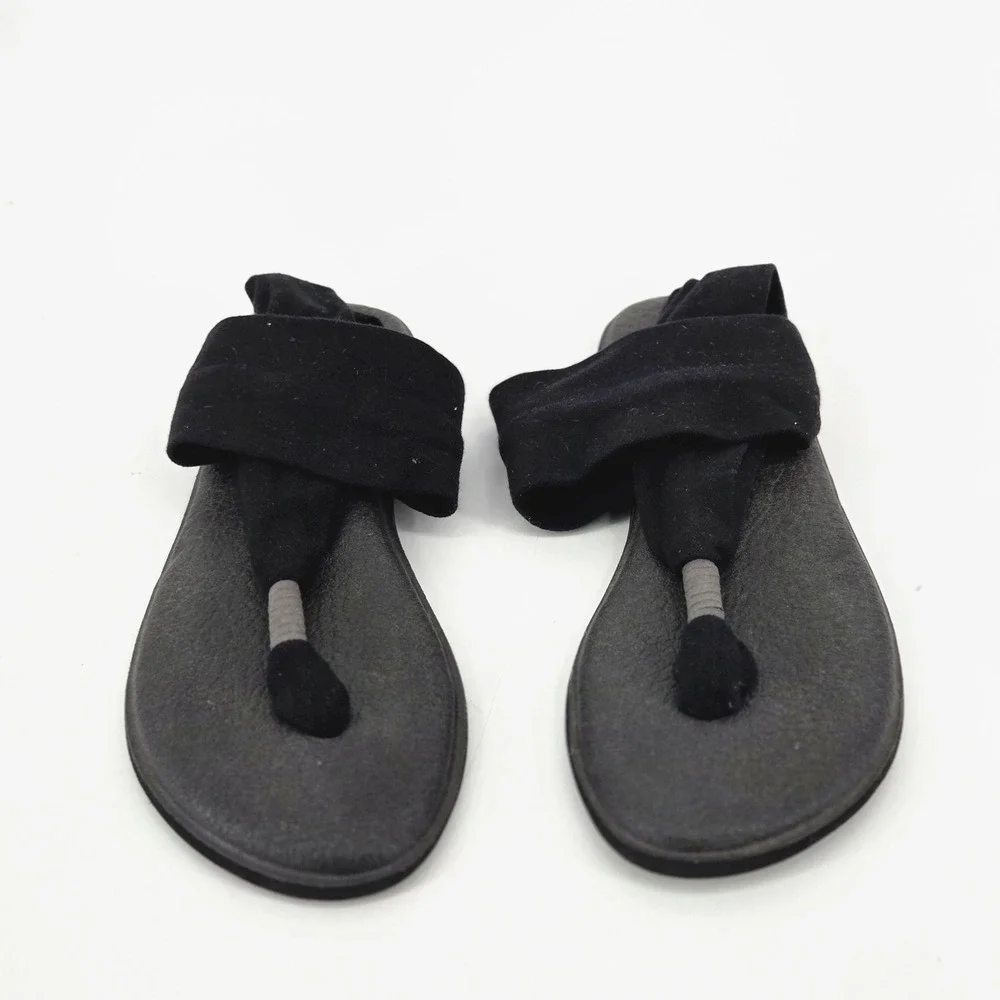 Sanuk Yoga Sling 2 Black Fabric Strap Yoga Mat Comfort Thong Sandal Women Size 6